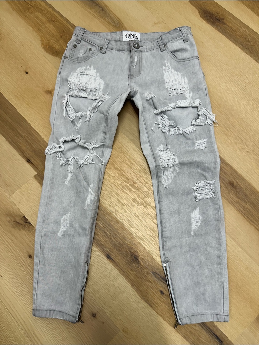 NWT One Teaspoon Freebird Jeans Ice Grey Distressed Cropped Skinny Size 27
